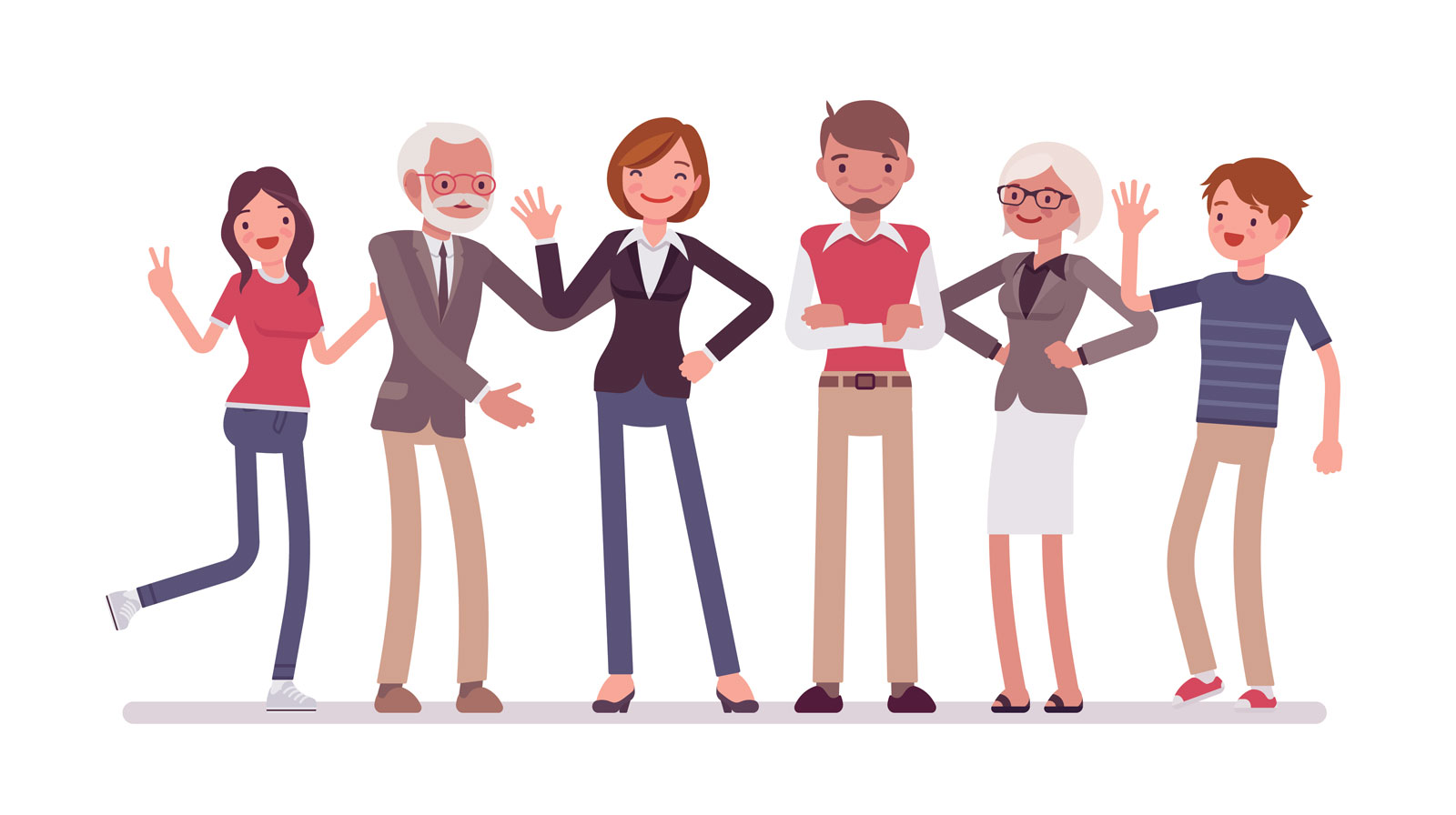 An illustration of a group of happy friends jumping up in the air together